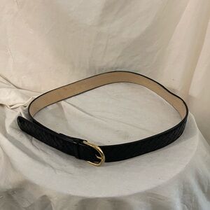 Bottega Veneta Black Woven Belt with Gold Buckle